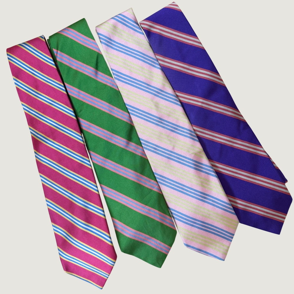 Lot of 4 Brooks Brothers Silk Repp Stripe Ties Pink Green Purple Blue Makers 346